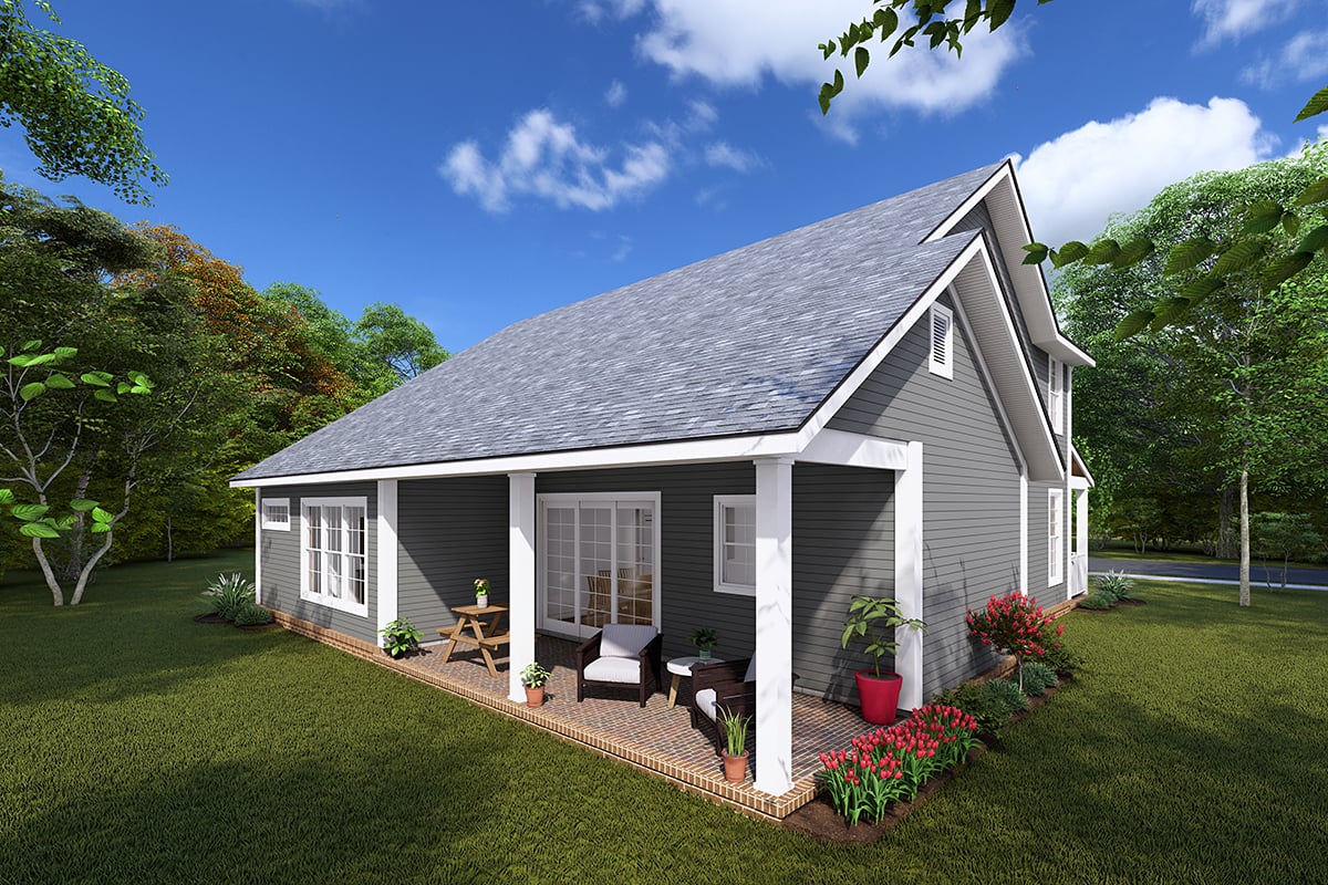 Cottage, Farmhouse Plan with 2025 Sq. Ft., 4 Bedrooms, 3 Bathrooms, 2 Car Garage Rear Elevation