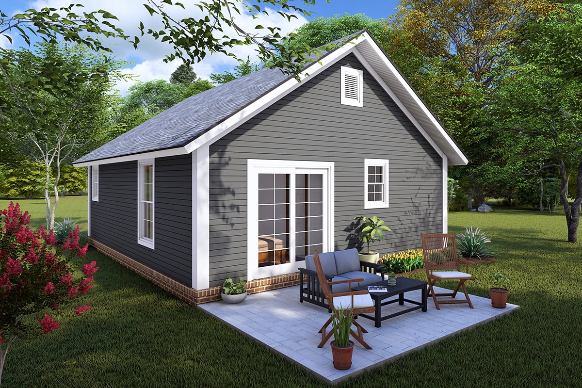 Cottage, Craftsman, Traditional Plan with 594 Sq. Ft., 2 Bedrooms, 1 Bathrooms Rear Elevation