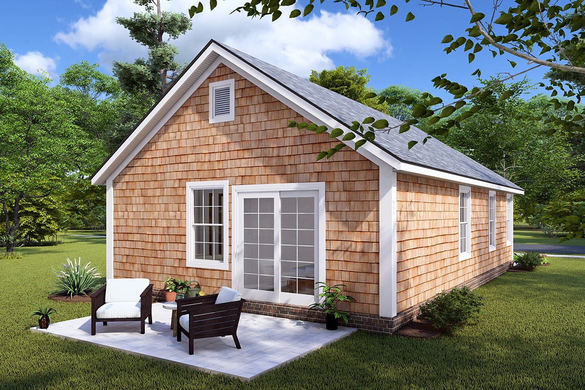 Cottage, Craftsman, Traditional Plan with 785 Sq. Ft., 3 Bedrooms, 1 Bathrooms Rear Elevation