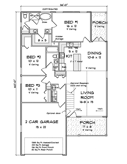 Cottage, Craftsman, Traditional House Plan 82830 with 3 Beds, 2 Baths, 2 Car Garage First Level Plan