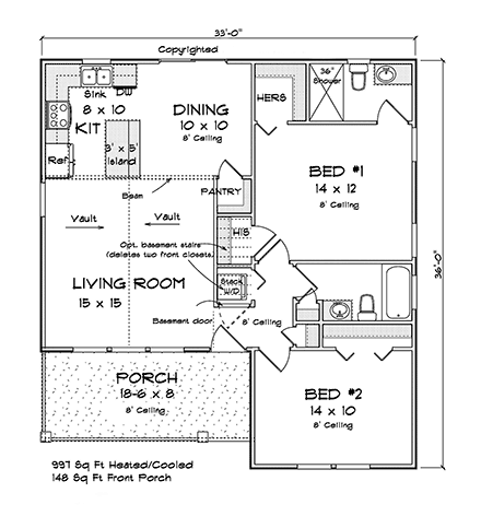 Cottage, Craftsman, Traditional House Plan 82831 with 2 Beds, 2 Baths First Level Plan