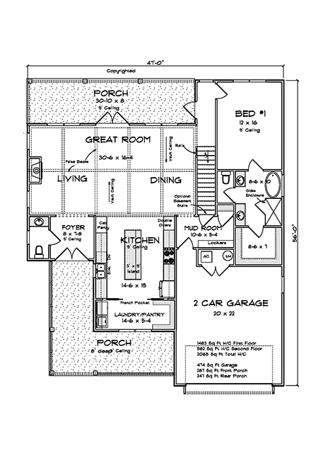 Cottage, Farmhouse, Traditional House Plan 82833 with 3 Beds, 3 Baths, 2 Car Garage First Level Plan