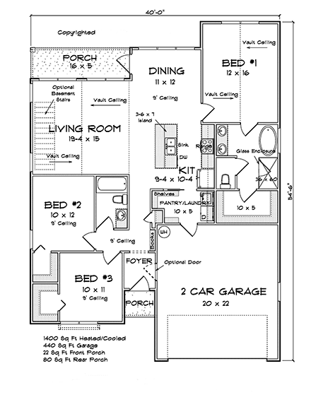 Cottage, Country, Traditional House Plan 82834 with 3 Beds, 2 Baths, 2 Car Garage First Level Plan