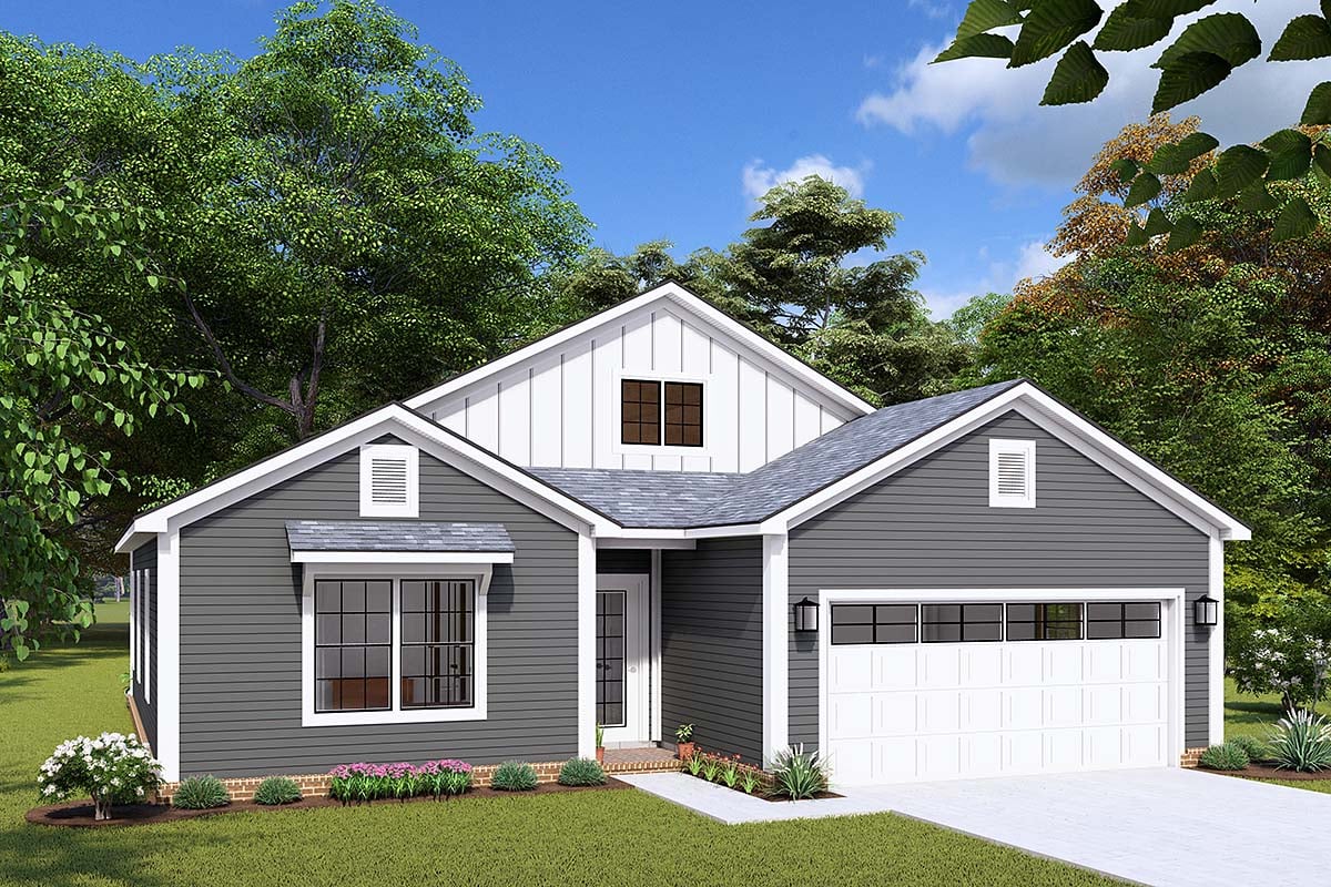 Cottage, Country, Traditional Plan with 1400 Sq. Ft., 3 Bedrooms, 2 Bathrooms, 2 Car Garage Elevation