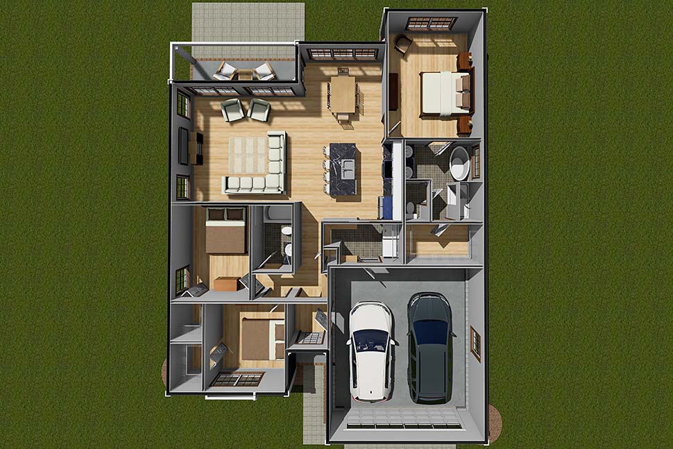 Cottage, Country, Traditional Plan with 1400 Sq. Ft., 3 Bedrooms, 2 Bathrooms, 2 Car Garage Picture 7