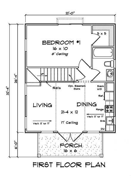 Cabin, Cottage House Plan 82837 with 1 Beds, 1 Baths First Level Plan