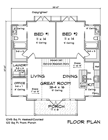 Barndominium, Cabin, Cottage House Plan 82838 with 2 Beds, 2 Baths First Level Plan