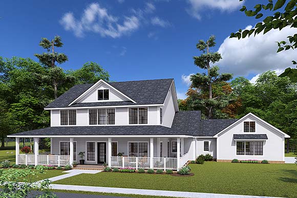 Farmhouse, Traditional House Plan 82841 with 4 Beds, 4 Baths, 3 Car Garage Elevation