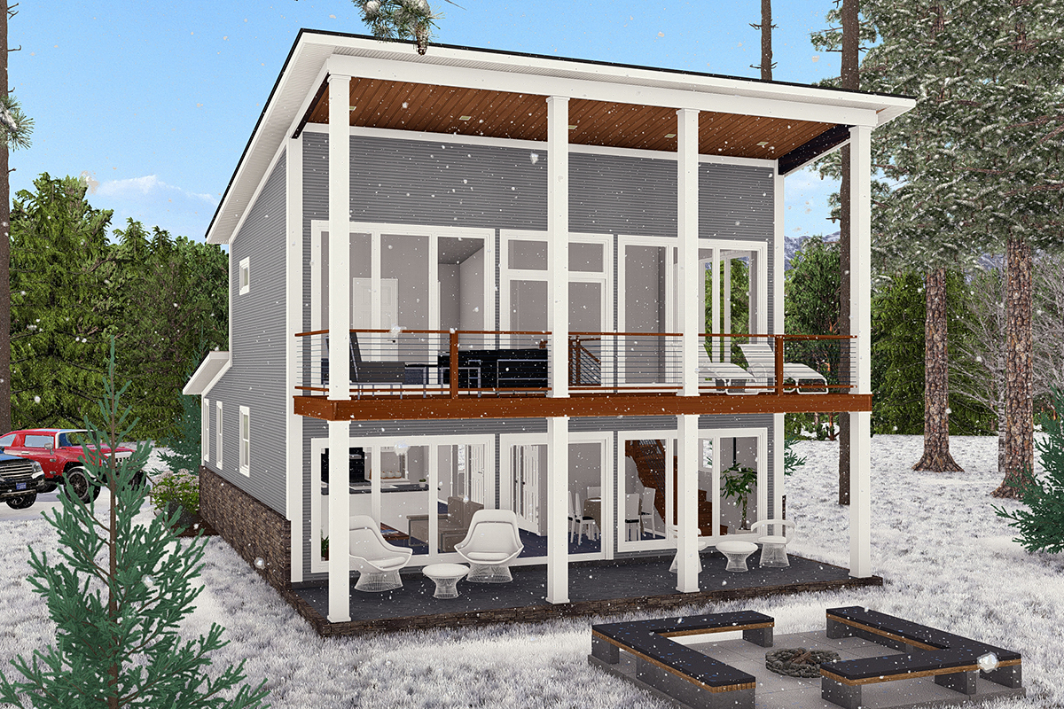 Cabin, Modern Plan with 1562 Sq. Ft., 3 Bedrooms, 2 Bathrooms Rear Elevation