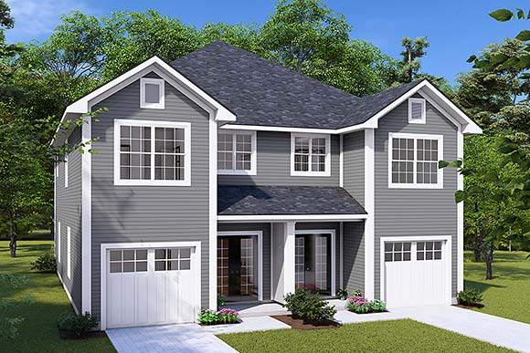 Traditional Multi-Family Plan 82847 with 6 Beds, 6 Baths, 2 Car Garage Elevation