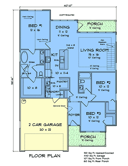 Cottage, Craftsman, Traditional House Plan 82850 with 3 Beds, 2 Baths, 2 Car Garage First Level Plan