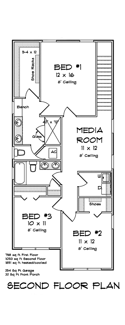 Cottage, Country, Traditional House Plan 82852 with 3 Beds, 3 Baths, 1 Car Garage Second Level Plan