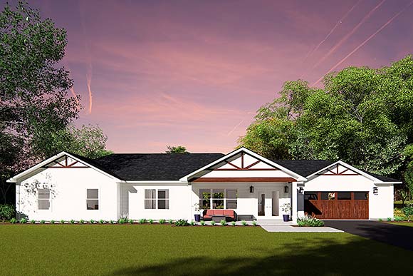 Craftsman, Ranch, Traditional House Plan 82853 with 4 Beds, 2 Baths, 2 Car Garage Elevation