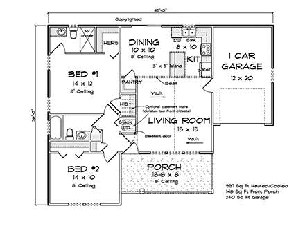 Cottage, Craftsman, Traditional House Plan 82855 with 2 Beds, 2 Baths, 1 Car Garage First Level Plan