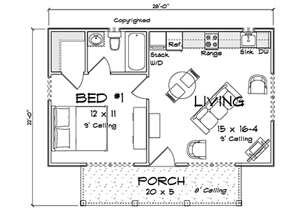 Cottage, Country House Plan 82856 with 1 Beds, 1 Baths First Level Plan