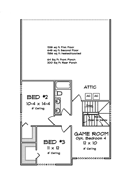Cottage, Traditional House Plan 82857 with 4 Beds, 3 Baths Second Level Plan
