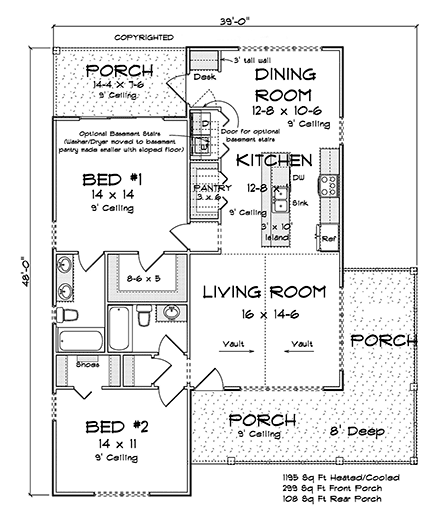 Cottage, Craftsman, Traditional House Plan 82858 with 2 Beds, 2 Baths First Level Plan
