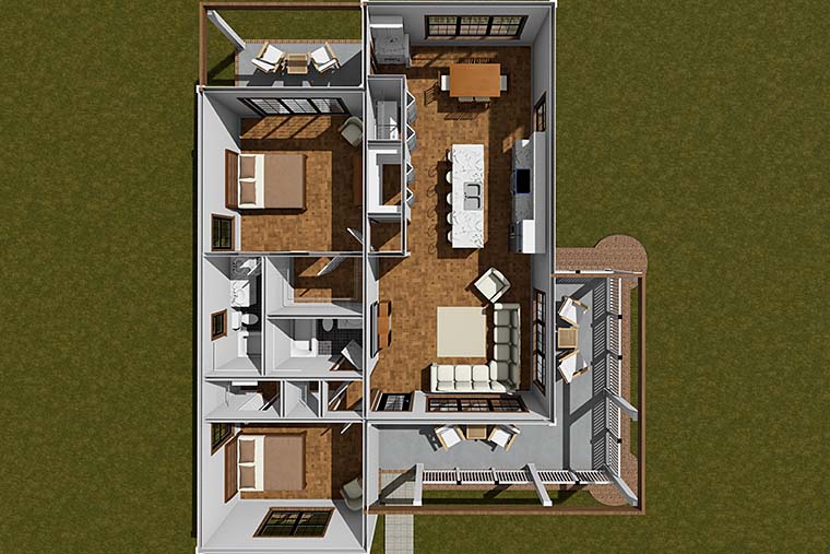 Cottage, Craftsman, Traditional Plan with 1195 Sq. Ft., 2 Bedrooms, 2 Bathrooms Picture 6