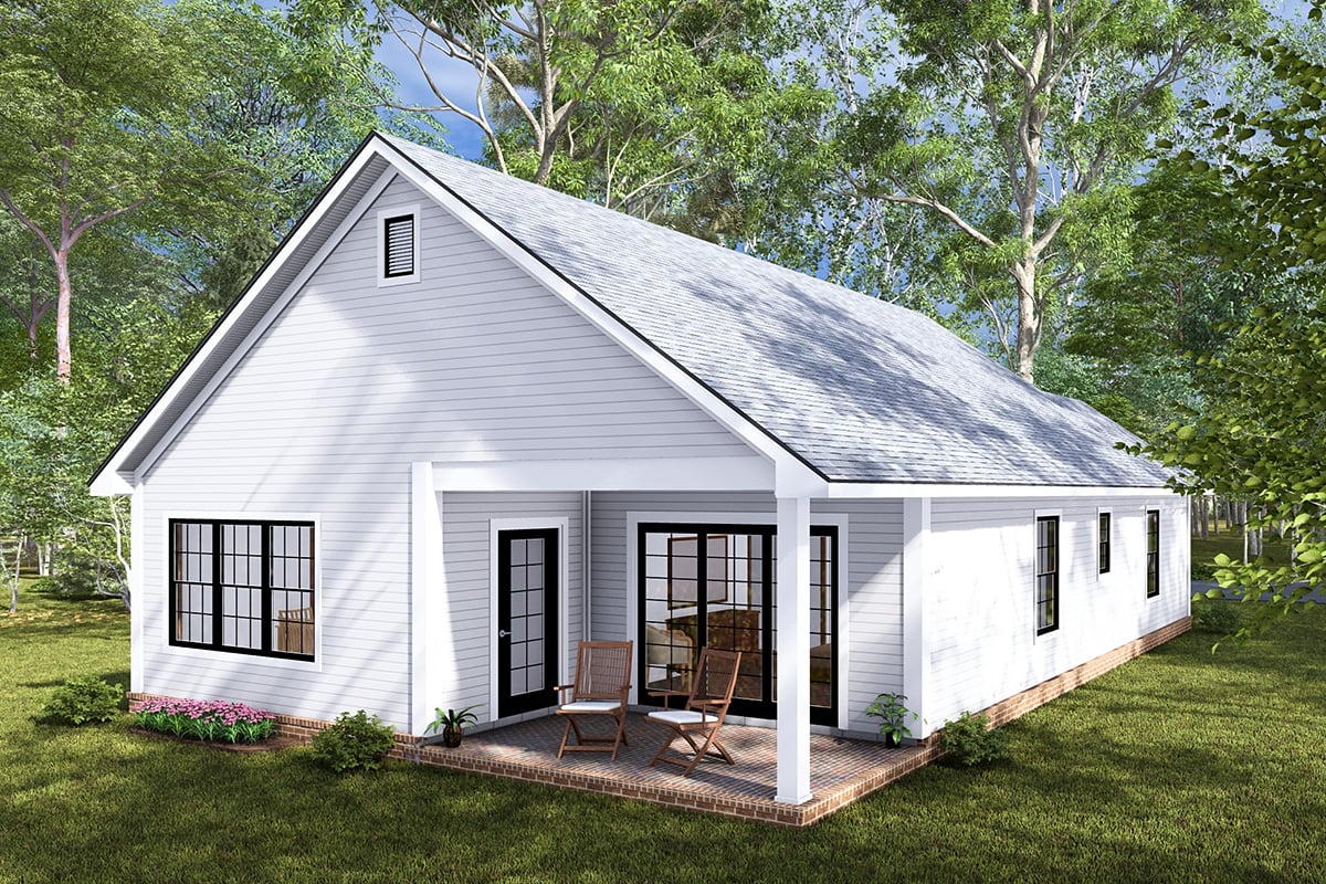 Cottage, Craftsman, Traditional Plan with 1195 Sq. Ft., 2 Bedrooms, 2 Bathrooms Rear Elevation