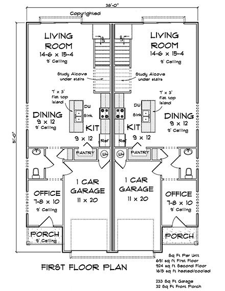 Traditional Multi-Family Plan 82859 with 6 Beds, 6 Baths, 2 Car Garage First Level Plan