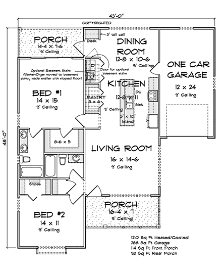 Cottage, Country, Craftsman, Traditional House Plan 82860 with 2 Beds, 2 Baths, 1 Car Garage First Level Plan