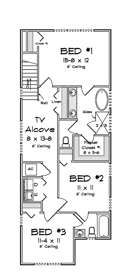 Cottage, Country, Traditional House Plan 82861 with 3 Beds, 3 Baths, 1 Car Garage Second Level Plan