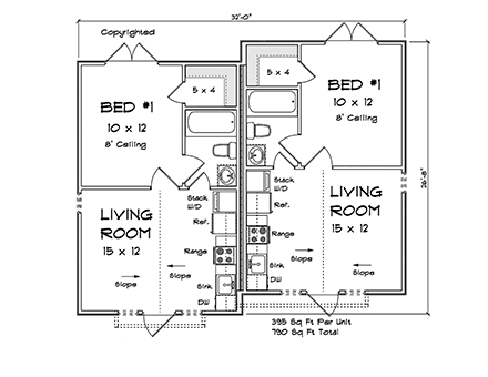 Cottage, Traditional Multi-Family Plan 82866 with 2 Beds, 2 Baths First Level Plan
