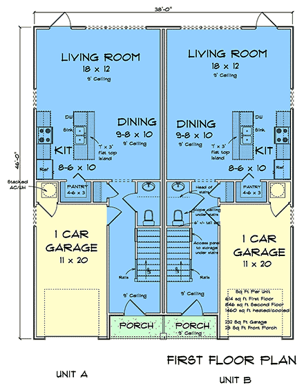 Cottage, Country, Traditional Multi-Family Plan 82872 with 6 Beds, 5 Baths, 2 Car Garage First Level Plan