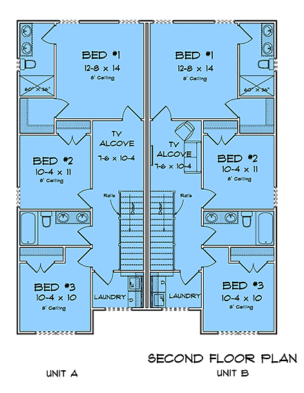 Cottage, Country, Traditional Multi-Family Plan 82872 with 6 Beds, 5 Baths, 2 Car Garage Second Level Plan
