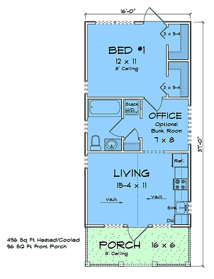 Cottage House Plan 82874 with 1 Beds, 1 Baths First Level Plan