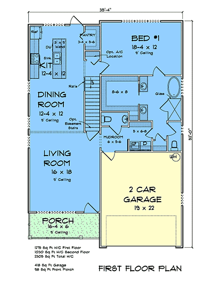 Cottage, Country, Traditional House Plan 82875 with 4 Beds, 4 Baths, 2 Car Garage First Level Plan