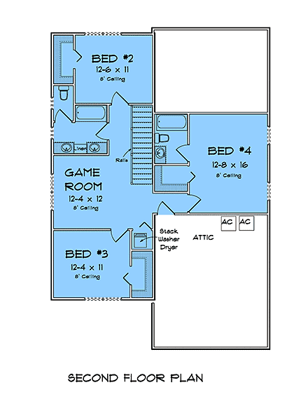 Cottage, Country, Traditional House Plan 82875 with 4 Beds, 4 Baths, 2 Car Garage Second Level Plan