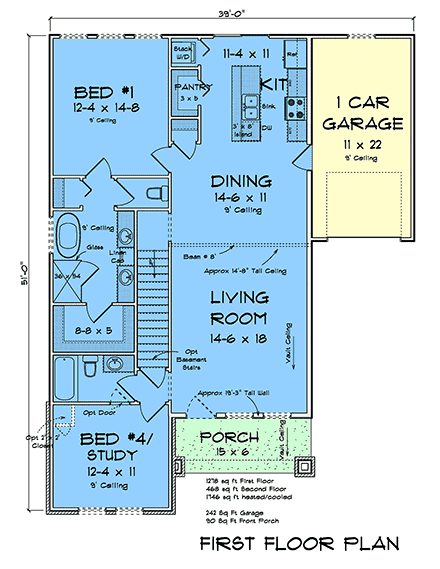 Contemporary, Modern House Plan 82881 with 4 Beds, 3 Baths, 1 Car Garage First Level Plan