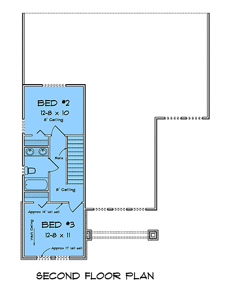 Contemporary, Modern House Plan 82881 with 4 Beds, 3 Baths, 1 Car Garage Second Level Plan