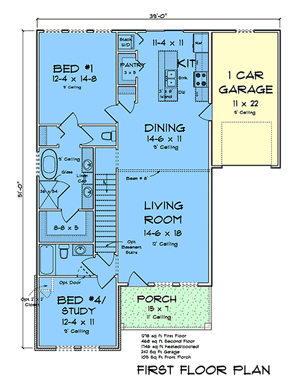 Cottage, Country, Traditional House Plan 82882 with 4 Beds, 3 Baths, 1 Car Garage First Level Plan