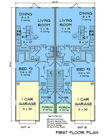 Contemporary, Modern Multi-Family Plan 82885 with 6 Beds, 6 Baths, 2 Car Garage First Level Plan