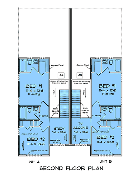 Contemporary, Modern Multi-Family Plan 82885 with 6 Beds, 6 Baths, 2 Car Garage Second Level Plan