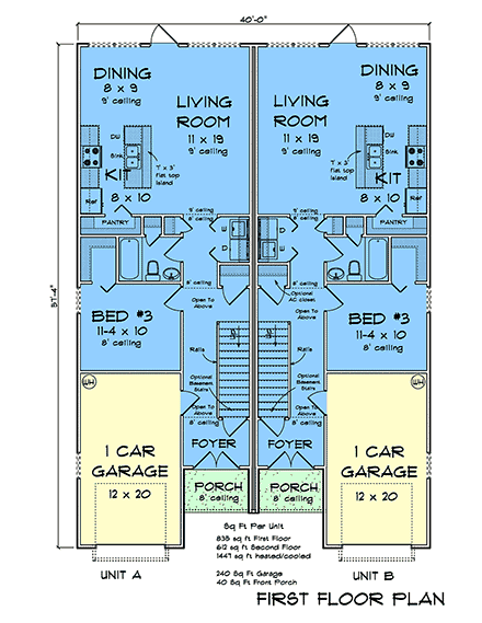 Cottage, Traditional Multi-Family Plan 82889 with 6 Beds, 6 Baths, 2 Car Garage First Level Plan