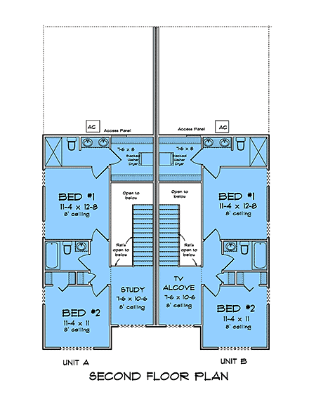 Cottage, Traditional Multi-Family Plan 82889 with 6 Beds, 6 Baths, 2 Car Garage Second Level Plan