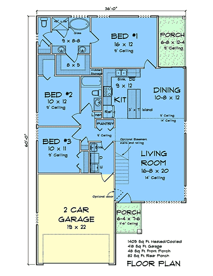 Contemporary, Cottage, Modern House Plan 82890 with 3 Beds, 2 Baths, 2 Car Garage First Level Plan