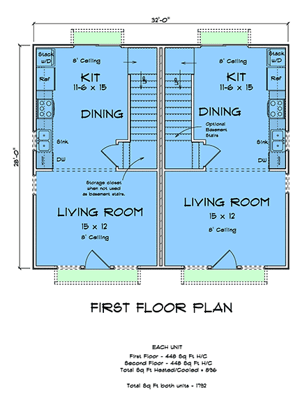 Cottage, Traditional Multi-Family Plan 82891 with 4 Beds, 2 Baths First Level Plan