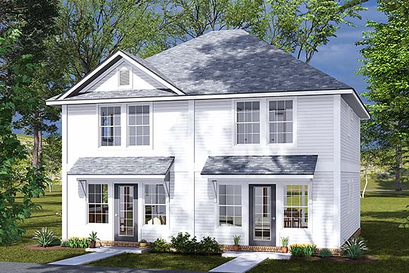 Cottage, Traditional Multi-Family Plan 82891 with 4 Beds, 2 Baths Elevation