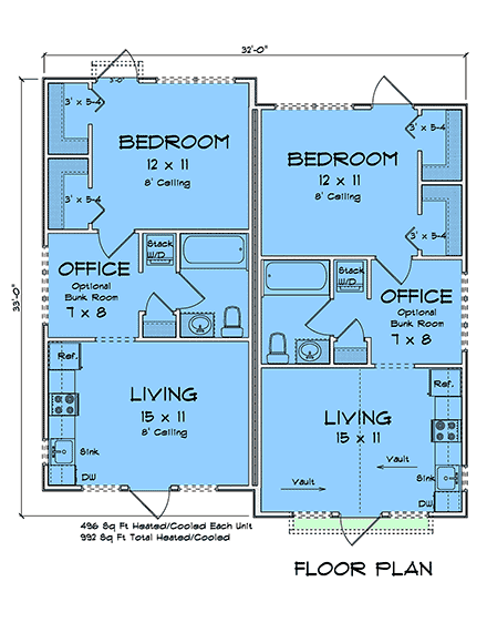 Cottage, Traditional Multi-Family Plan 82892 with 2 Beds, 2 Baths First Level Plan