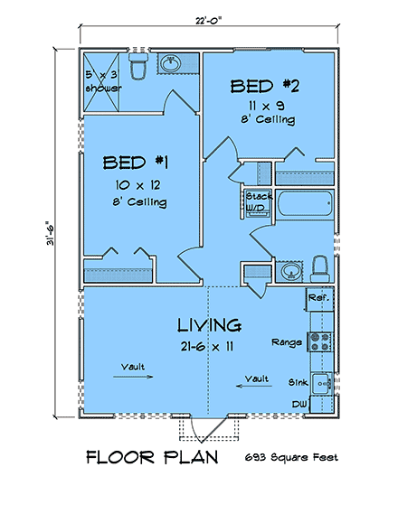 Cottage, Craftsman, Traditional House Plan 82895 with 2 Beds, 2 Baths First Level Plan