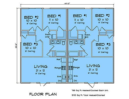 Cottage, Country, Traditional Multi-Family Plan 82897 with 6 Beds, 2 Baths First Level Plan