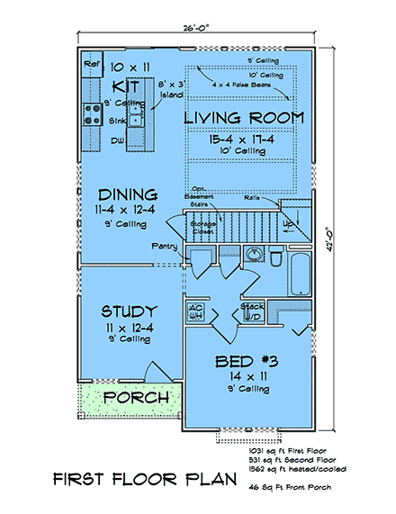 Cottage, Country, Traditional House Plan 82898 with 3 Beds, 3 Baths First Level Plan