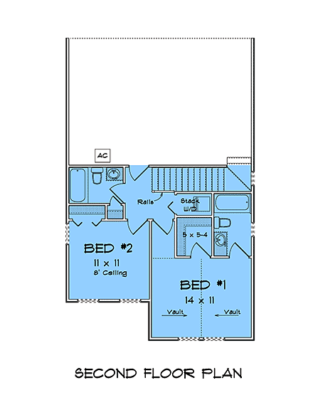 Cottage, Country, Traditional House Plan 82898 with 3 Beds, 3 Baths Second Level Plan