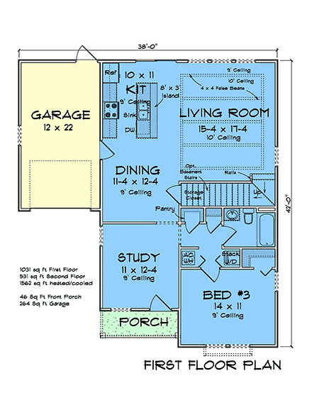 Cottage, Country, Traditional House Plan 82899 with 3 Beds, 3 Baths, 1 Car Garage First Level Plan