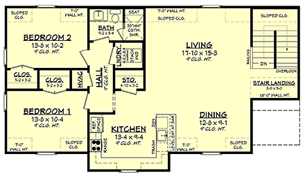 Craftsman, Farmhouse, Southern, Traditional Garage-Living Plan 82905 with 2 Beds, 1 Baths, 3 Car Garage Second Level Plan