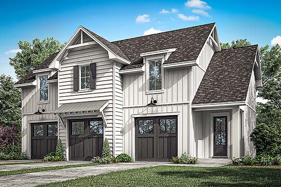 Craftsman, Farmhouse, Southern, Traditional Garage-Living Plan 82905 with 2 Beds, 1 Baths, 3 Car Garage Elevation